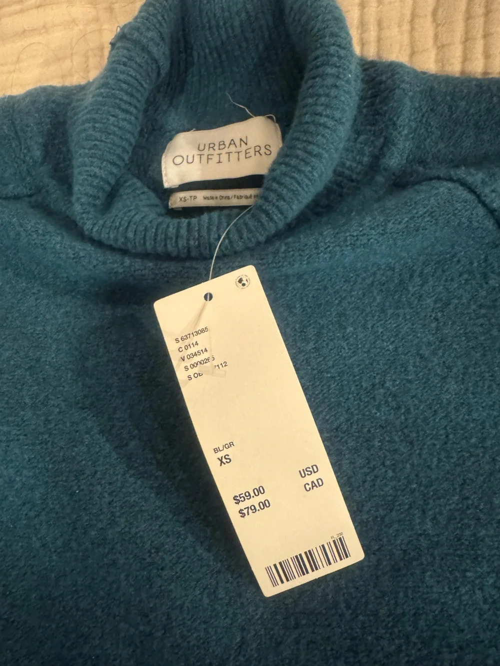 Urban Outfitters Teal Turtleneck Cropped Sweater -women’s